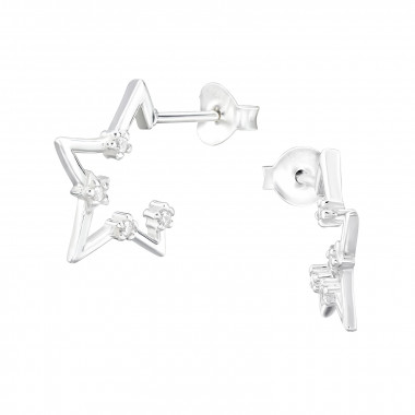 Star - 925 Sterling Silver Stud Earrings with CZ SD47976