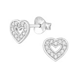 Heart - 925 Sterling Silver Stud Earrings with CZ SD48295