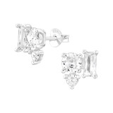Round, Triangle, Baguette - 925 Sterling Silver Stud Earrings with CZ SD48746
