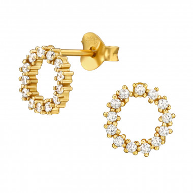 Floral Wreath - 925 Sterling Silver Stud Earrings with CZ SD49058