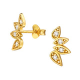 Leaf - 925 Sterling Silver Stud Earrings with CZ SD49059