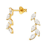 Olive Leaf - 925 Sterling Silver Stud Earrings with CZ SD49060