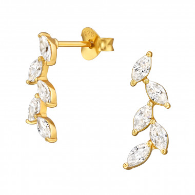 Olive Leaf - 925 Sterling Silver Stud Earrings with CZ SD49060