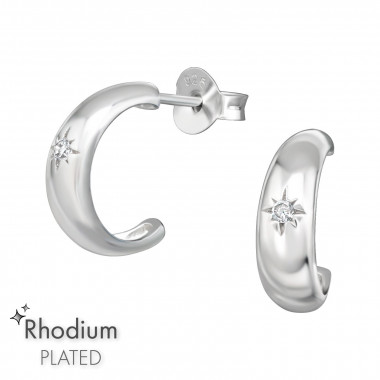 Half Hoop - 925 Sterling Silver Stud Earrings with CZ SD49062
