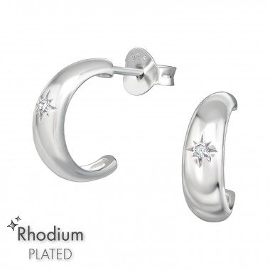 Half Hoop - 925 Sterling Silver Stud Earrings with CZ SD49062