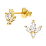 Leaf - 925 Sterling Silver Stud Earrings with CZ SD49064