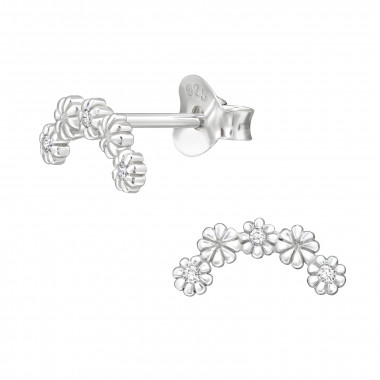 Flower - 925 Sterling Silver Stud Earrings with CZ SD49065
