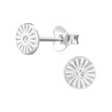 Patterned Disc - 925 Sterling Silver Stud Earrings with CZ SD49287