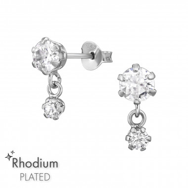 Round 5mm + 3mm - 925 Sterling Silver Stud Earrings with CZ SD49383
