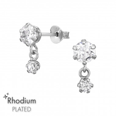 Round 5mm + 3mm - 925 Sterling Silver Stud Earrings with CZ SD49383