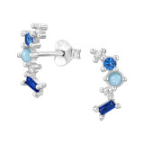 Blue Cluster - 925 Sterling Silver Stud Earrings with CZ SD49488