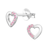 Open Heart - 925 Sterling Silver Stud Earrings with CZ SD49492