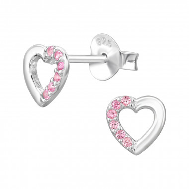 Open Heart - 925 Sterling Silver Stud Earrings with CZ SD49492