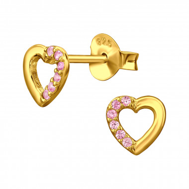 Open Heart - 925 Sterling Silver Stud Earrings with CZ SD49493
