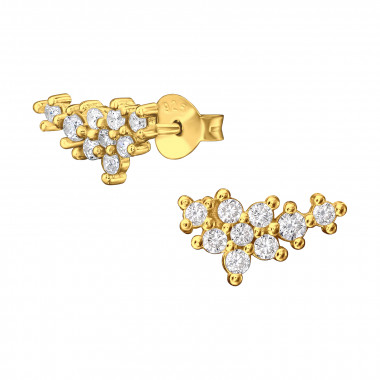 Flower - 925 Sterling Silver Stud Earrings with CZ SD49495