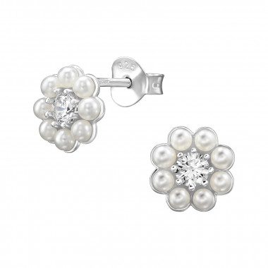 Flower - 925 Sterling Silver Stud Earrings with CZ SD49496