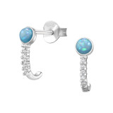 Curved Half Hoop - 925 Sterling Silver Stud Earrings with CZ SD49499