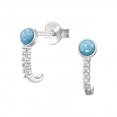 Curved Half Hoop - 925 Sterling Silver Stud Earrings with CZ SD49499