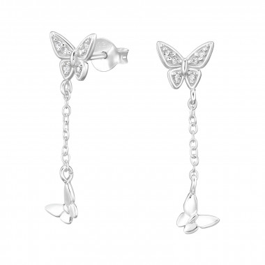 Butterfly - 925 Sterling Silver Stud Earrings with CZ SD49505