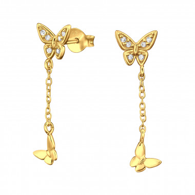 Butterfly - 925 Sterling Silver Stud Earrings with CZ SD49506