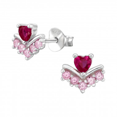 Heart Shape - 925 Sterling Silver Stud Earrings with CZ SD49511