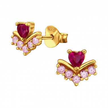 Heart Shape - 925 Sterling Silver Stud Earrings with CZ SD49512