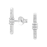 Straight Bar - 925 Sterling Silver Stud Earrings with CZ SD49516
