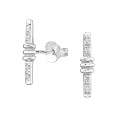 Straight Bar - 925 Sterling Silver Stud Earrings with CZ SD49516
