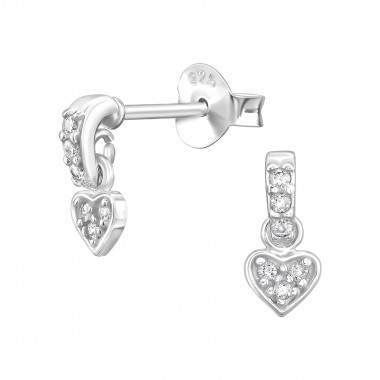 Dangling Heart - 925 Sterling Silver Stud Earrings with CZ SD49520