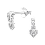 Dangling Heart - 925 Sterling Silver Stud Earrings with CZ SD49520