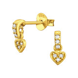 Dangling Heart - 925 Sterling Silver Stud Earrings with CZ SD49521