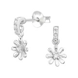Dangling Sunflower - 925 Sterling Silver Stud Earrings with CZ SD49522