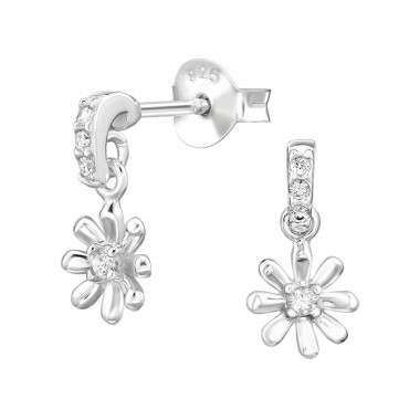 Dangling Sunflower - 925 Sterling Silver Stud Earrings with CZ SD49522