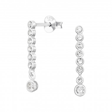 Circled Bar With Round Dangling Ball - 925 Sterling Silver Stud Earrings with CZ SD49526