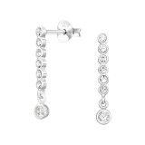 Circled Bar With Round Dangling Ball - 925 Sterling Silver Stud Earrings with CZ SD49526