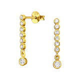 Circled Bar With Round Dangling Ball - 925 Sterling Silver Stud Earrings with CZ SD49527