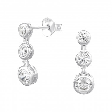 Round - 925 Sterling Silver Stud Earrings with CZ SD49542