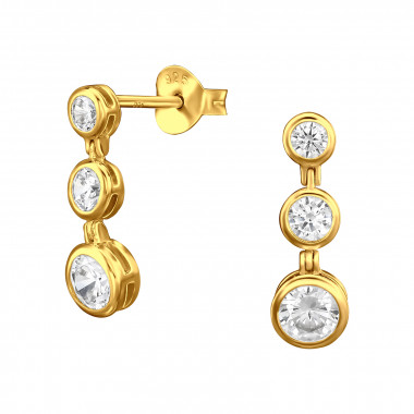 Round - 925 Sterling Silver Stud Earrings with CZ SD49543