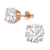 Round 8mm - 925 Sterling Silver Stud Earrings with CZ SD49564