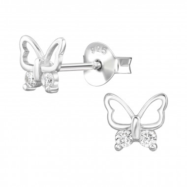 Butterfly - 925 Sterling Silver Stud Earrings with CZ SD49681