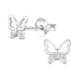 Butterfly - 925 Sterling Silver Stud Earrings with CZ SD49681