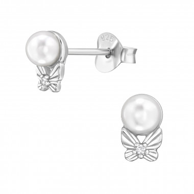 Butterfly - 925 Sterling Silver Stud Earrings with CZ SD49682