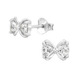 Bow - 925 Sterling Silver Stud Earrings with CZ SD49692