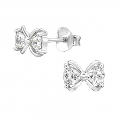 Bow - 925 Sterling Silver Stud Earrings with CZ SD49692