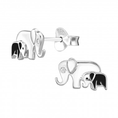Mother And Baby Elephant - 925 Sterling Silver Stud Earrings with CZ SD49695