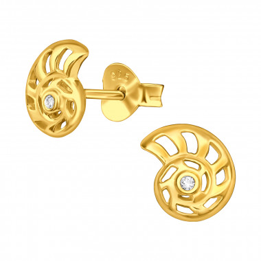 Shell - 925 Sterling Silver Stud Earrings with CZ SD49724