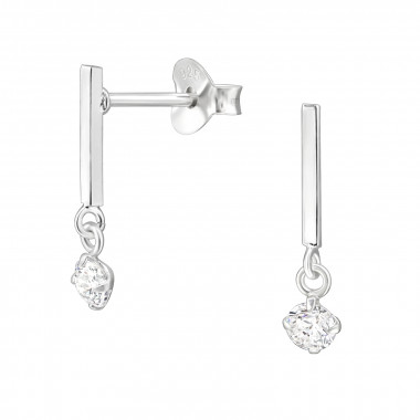 Bar - 925 Sterling Silver Stud Earrings with CZ SD49725