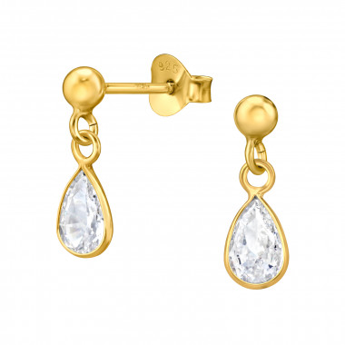 Pear - 925 Sterling Silver Stud Earrings with CZ SD49727