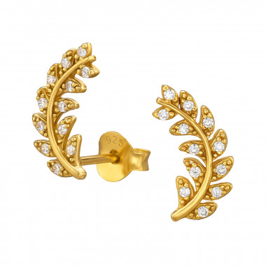 Olive Leaf - 925 Sterling Silver Stud Earrings with CZ SD49728