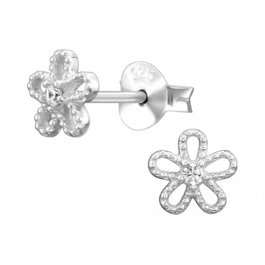 6mm Flower - 925 Sterling Silver Stud Earrings with CZ SD49902